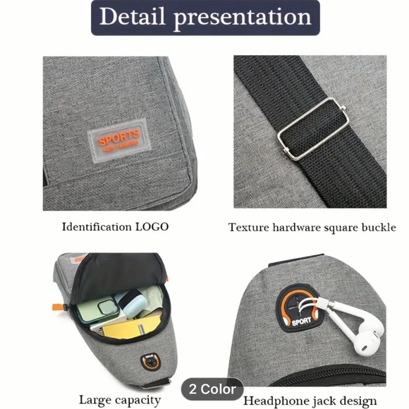 Durable Nylon Crossbody Chest Bag with Adjustable Strap, Lightweight Zip Closure - Picture 3 of 4